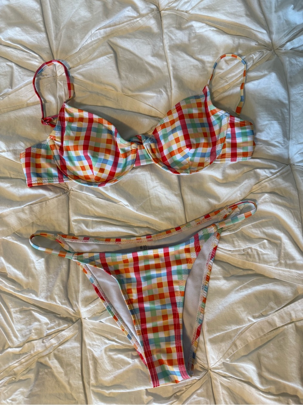 SHEIN Multicolor Gingham Bikini Set - Red, Orange, Yellow, Green, Blue